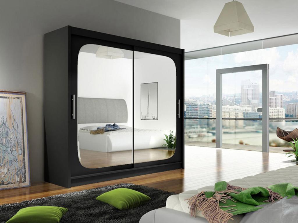 Doucezen 108 Black Wardrobe 215x180x58cm Sliding Wardrobe Doors