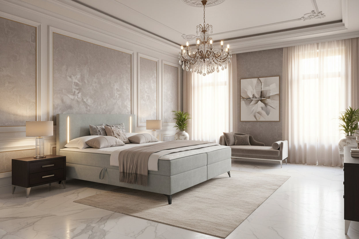 Doucezen 147 Continental Bed, Double Continental Grey, 140x200cm, Upholstery 145x207cm