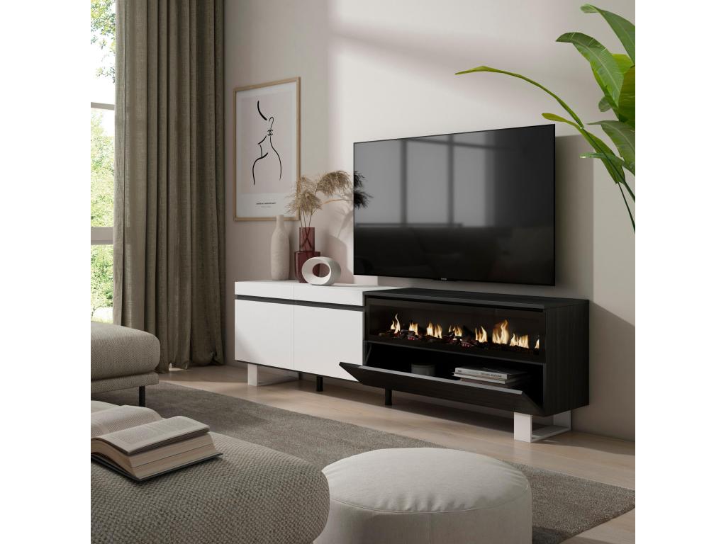 TV Stand/Bench 200x57x35cm For TVs up to 80" Electric Fireplace Industrial Design White and Black