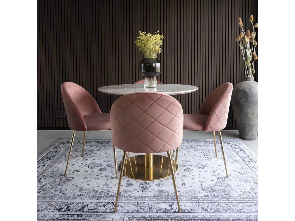 Meublita - 90cm Dining Table with Marble-Effect MDF Top and Gold Metal Legs