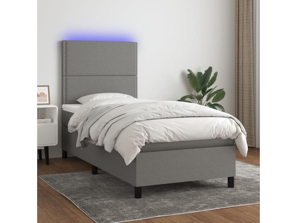 Doucezen bed base and mattress with LED lighting, dark grey, 100x200 cm