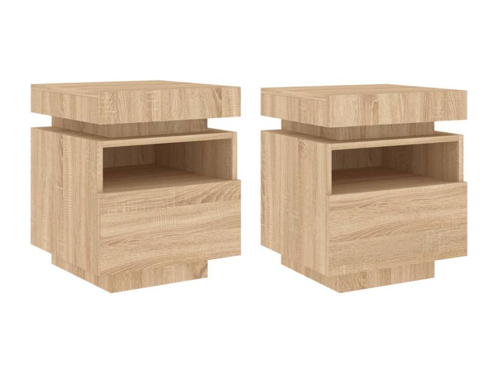 Bedside cabinets with Doucezenères LED lighting, 2 pieces, oak finish