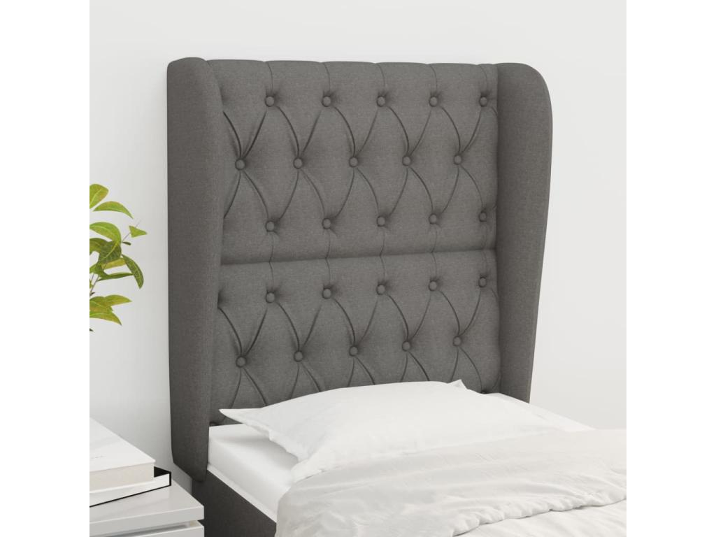 Headboard with wings, Dark Grey, 83x23x118/128 cm, Fabric