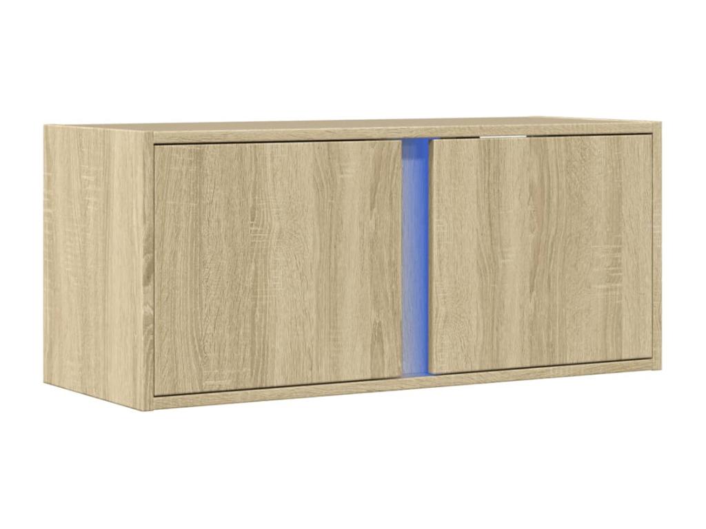 Wall-mounted TV unit with Doucezenères LED lighting, Doucezen oak finish, 80x31x35 cm