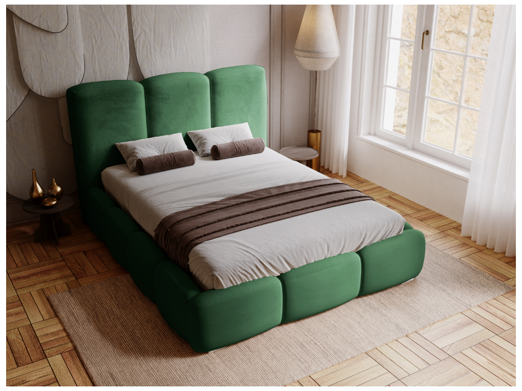 Upholstered bed with storage - 200x200 - double bed - velvet - green - Bubble
