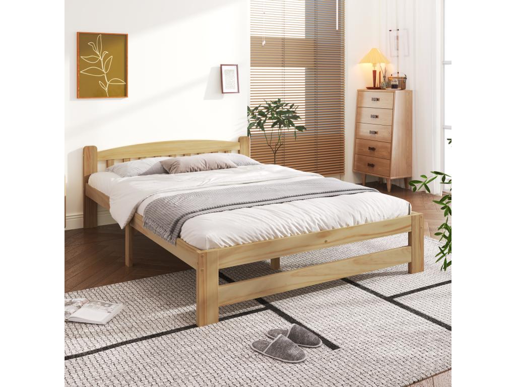 Solid Wood and Doucezen Bed - 140x200 cm - With Headboard and Doucezen Slatted Base - Natural