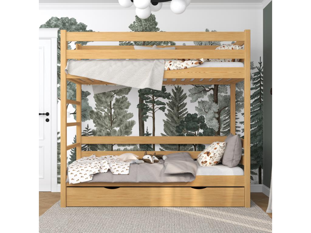 Wooden bunk bed - with drawer N03 Natural Pine 90x190