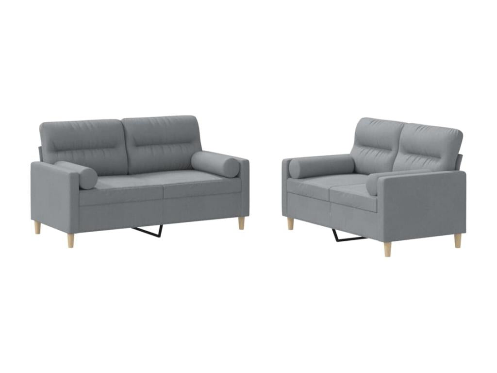 2-piece sofa set with light grey fabric cushions