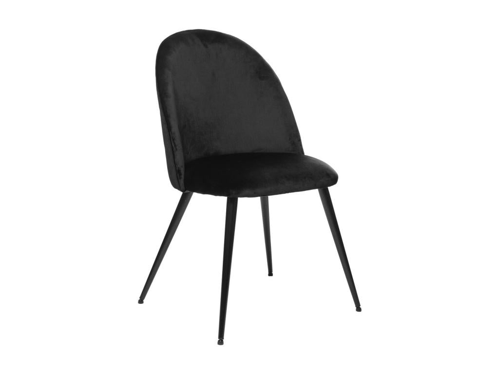 Black velvet dining chair with black metal legs