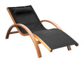 Designer sun lounger in a tropical style, solid natural wood, beige and black color