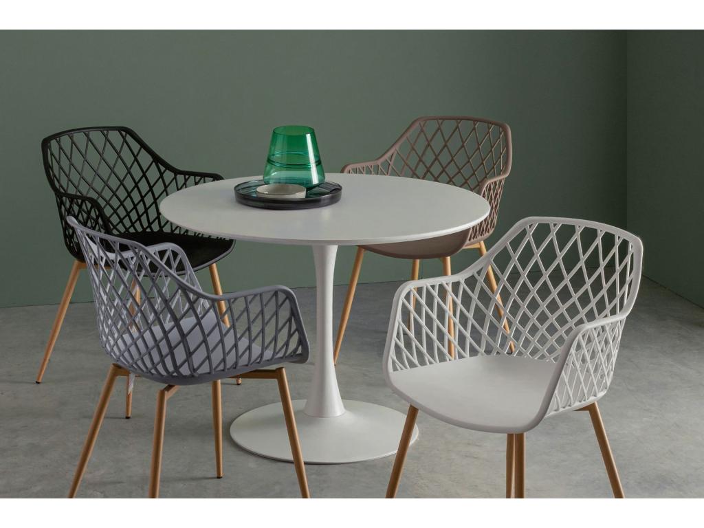 Round Tulip Dining Table in White Metal, L100 - Meublita