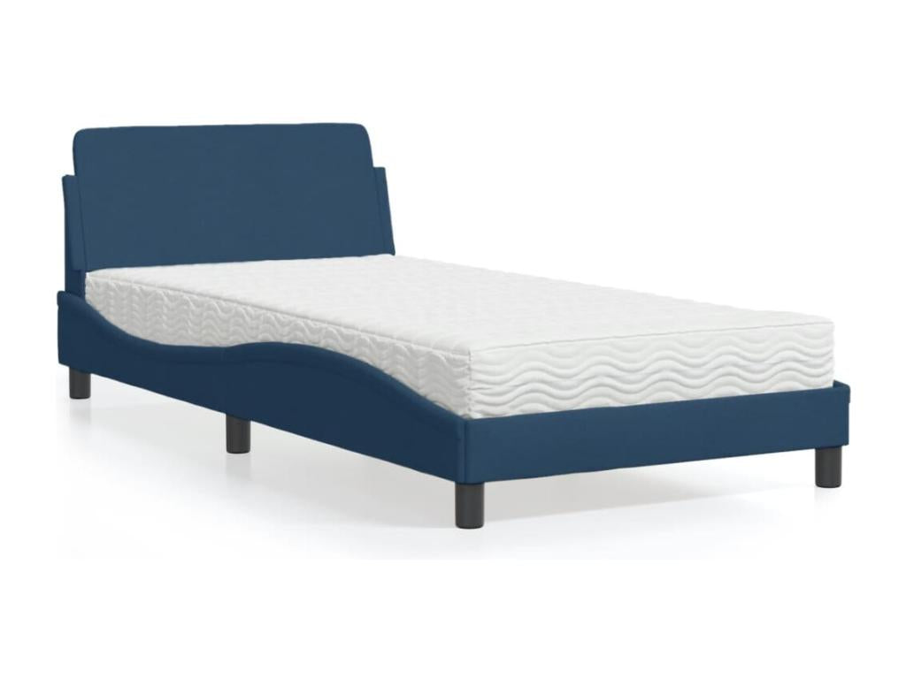 Bed with blue mattress 100x200 cm fabric