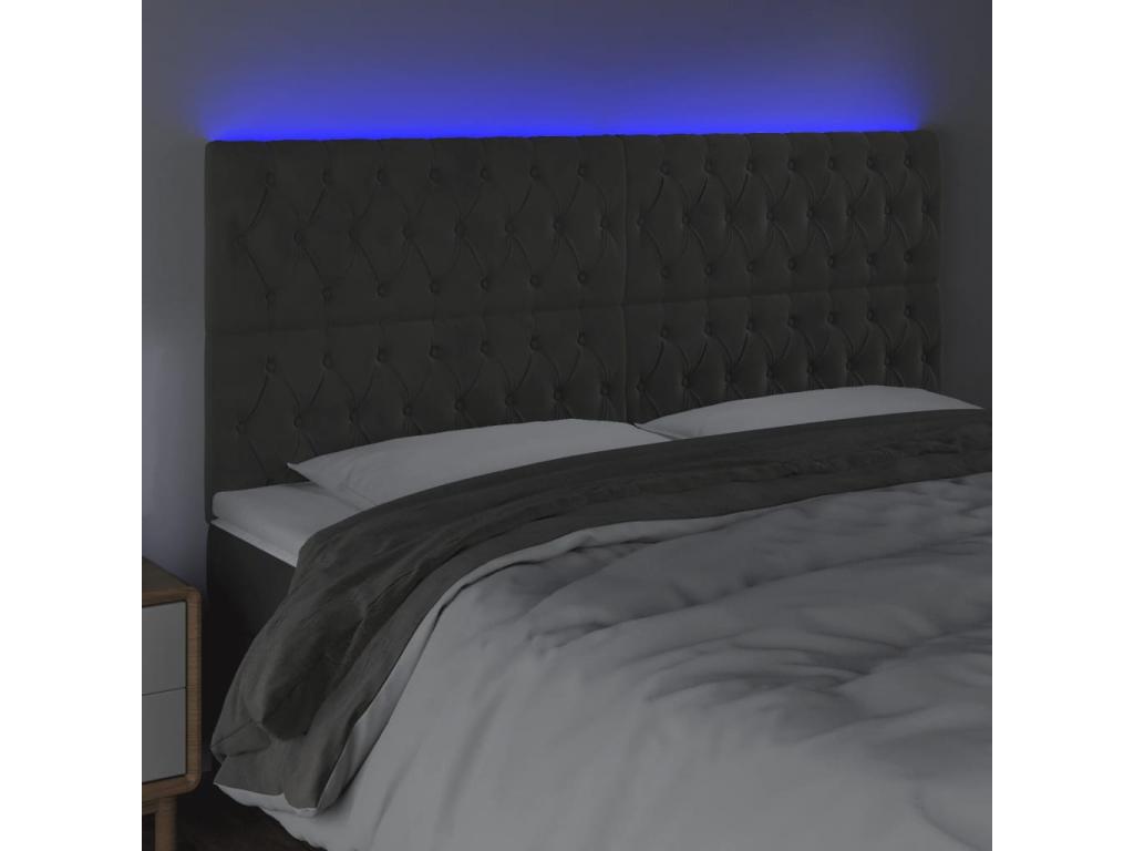 Dark Grey LED Headboard 200x7x118/128 cm Velvet