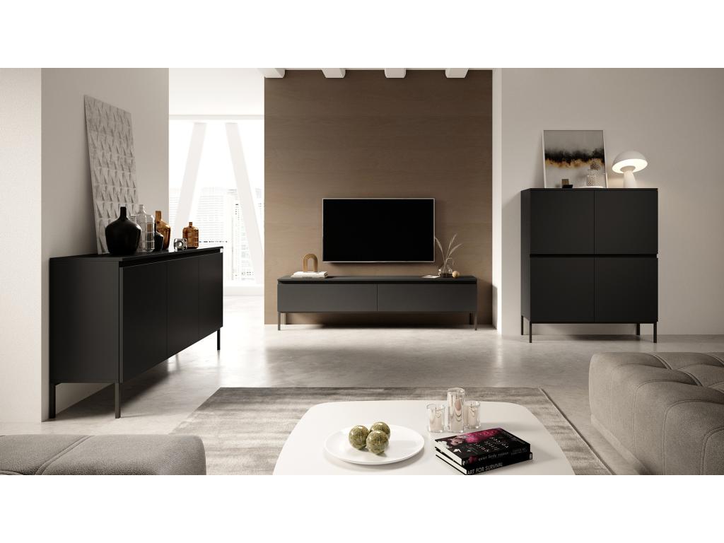 TV stand - 150 cm - black with black legs - Doucezen