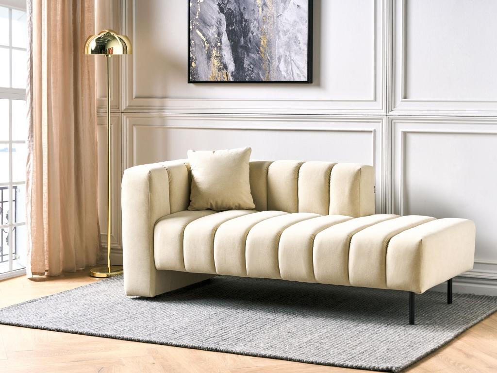 Doucezen Chaise Lounge, Off-White PU Leather, Right Side