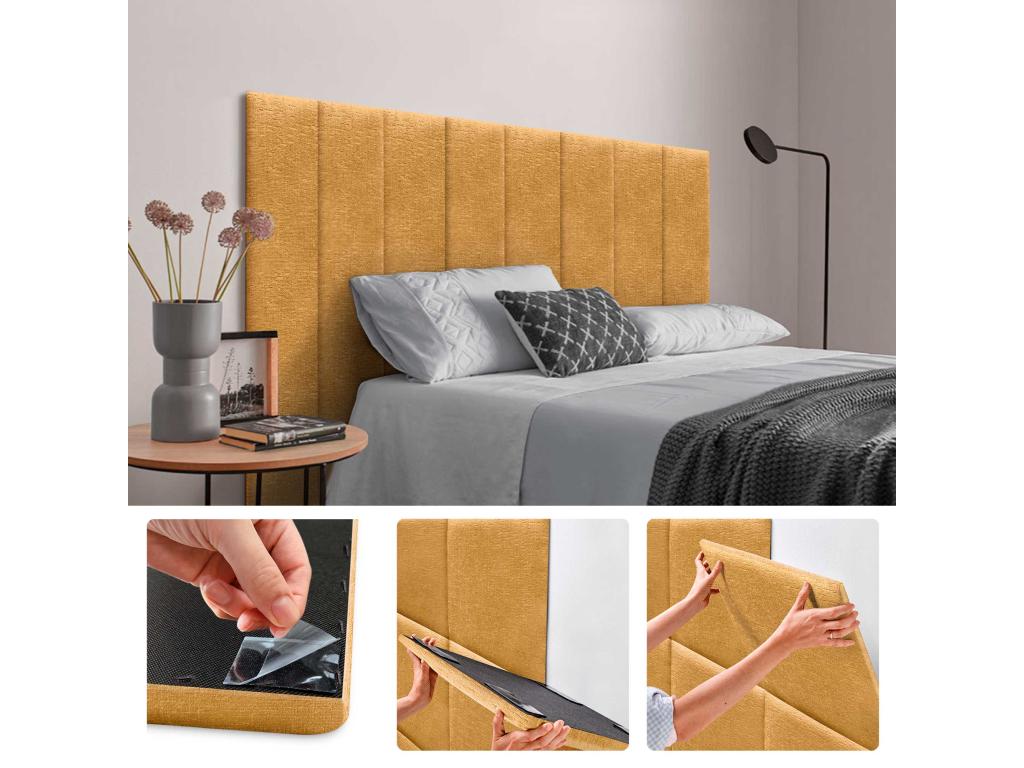 Meublita Pack of 1 Self-adhesive acoustic wall panels made of eco-friendly wool with shock-absorbing protection Mustard 60x30 cm x1