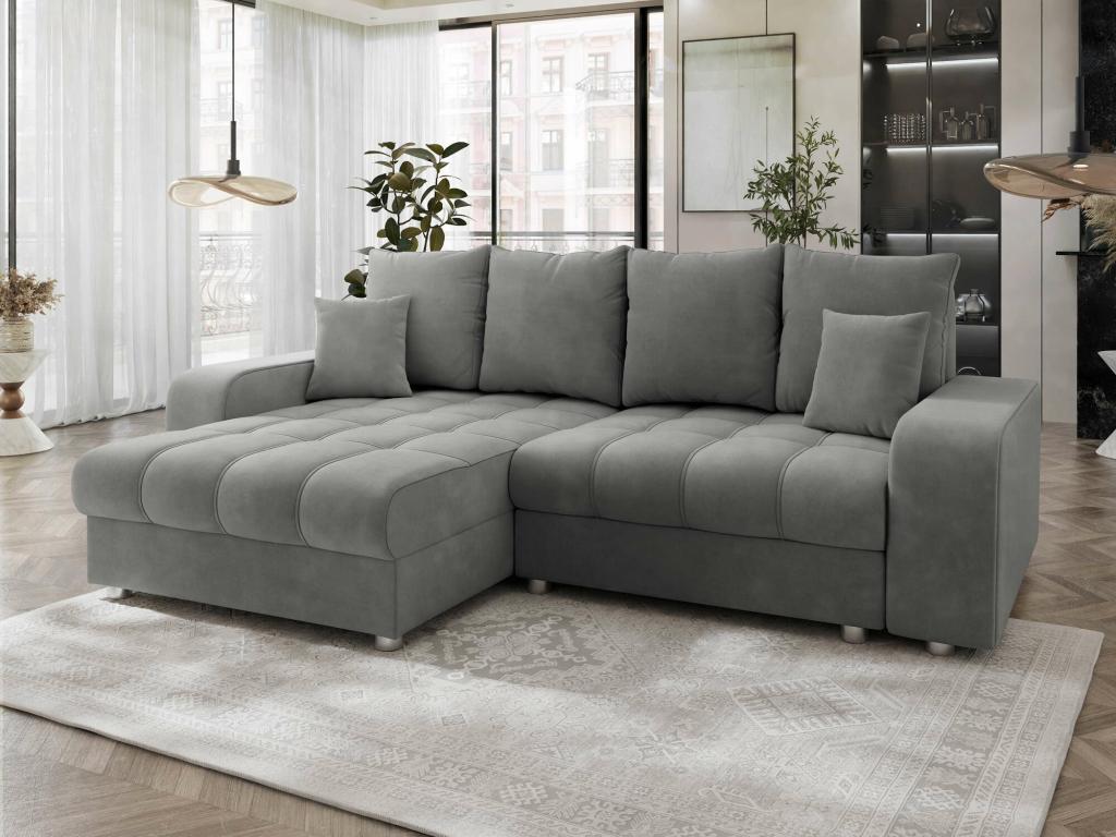 Doucezen 102 Grey Corner Sofa with Sleeping Function and Bedding Box, 250x166x94cm
