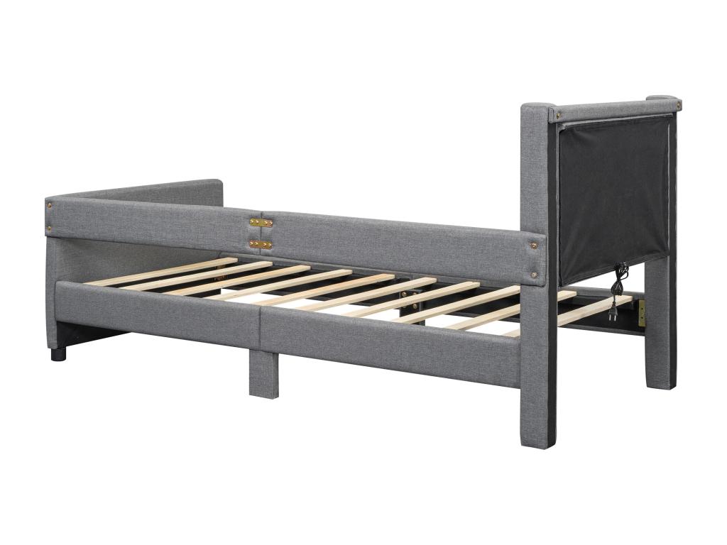 Single daybed 90x200 cm - with USB - linen fabric - Grey