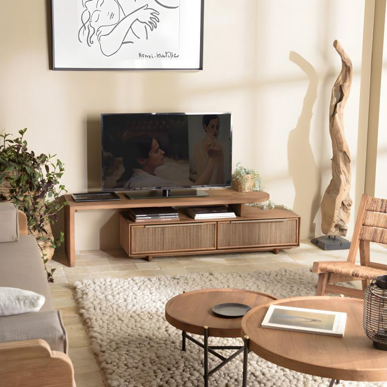 Doucezen - Modular TV unit 140x40cm with 2 drawers in recycled teak wood