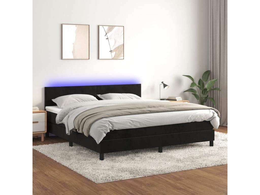Doucezen bed base with LED mattress, black, 180x200cm, velvet