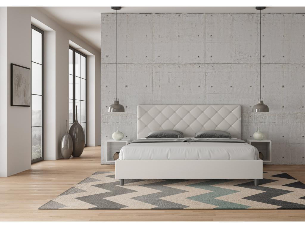 Doucezen 180x200 White Faux Leather Upholstered Bed (No Slatted Base)