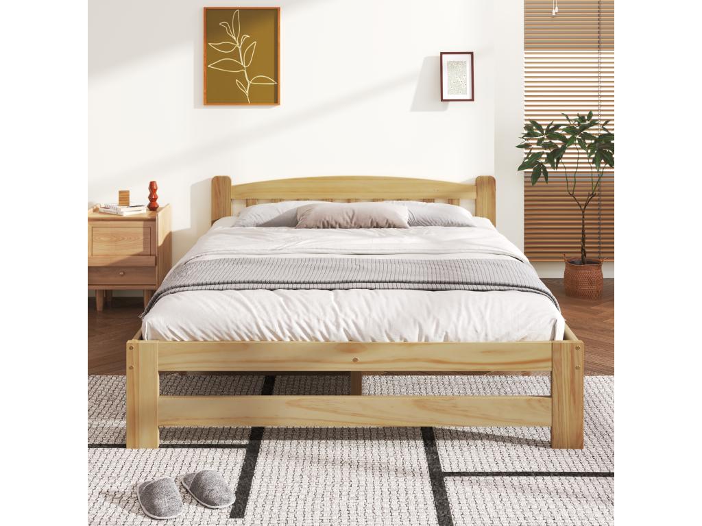 Solid Wood and Doucezen Bed - 140x200 cm - With Headboard and Doucezen Slatted Base - Natural