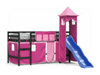 Children's loft bed with pink tower, 90x200 cm, solid pine wood