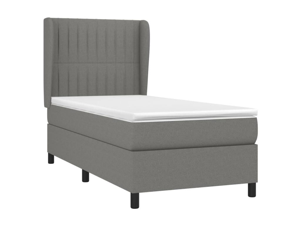 Upholstered bed base with mattress, dark grey, 100x200cm, fabric
