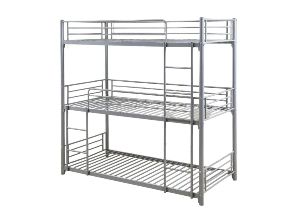 3-Tier Metal Bunk Bed 90x190 Vertchez - Grey