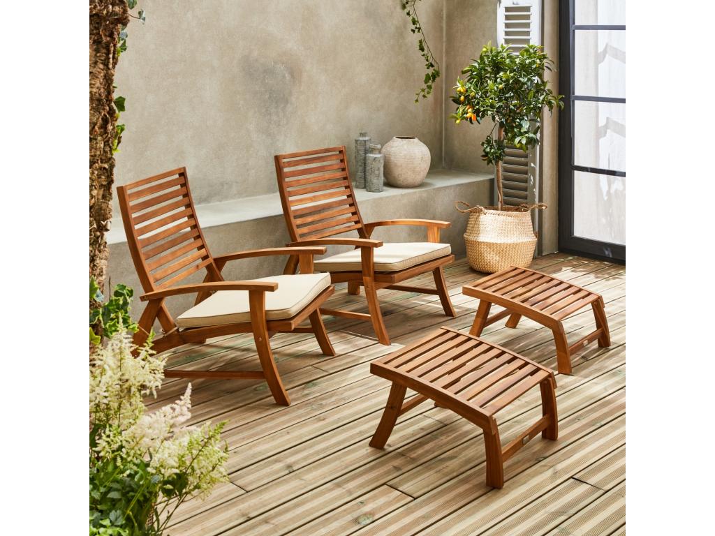 Set of 2 relaxing chairs - Puebla - 2 chairs - 2 footrests - 75x59x71cm