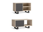 Doucezen Living/Dining Room Furniture Set: Sideboard, TV Stand, Coffee Table, Oak/Grey with Black Legs