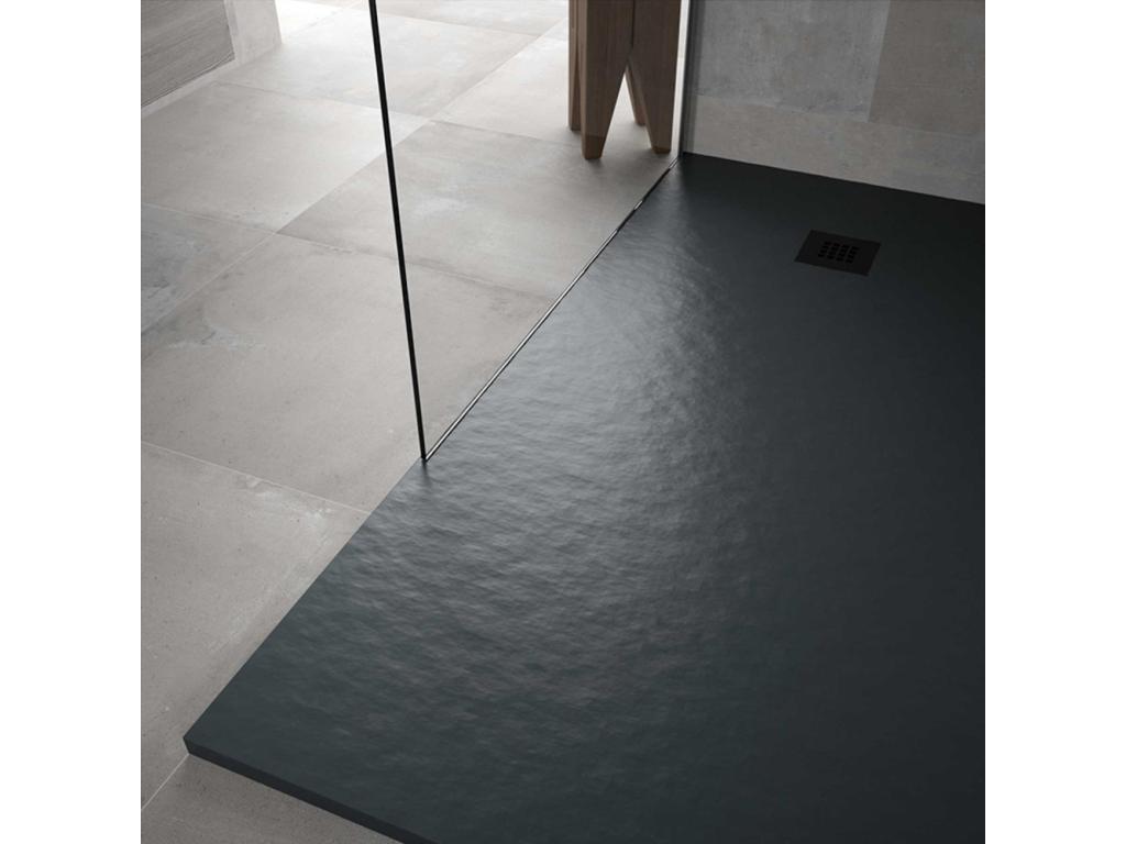 90x140 cm Shower Tray, Meublita Extra Thin Line, Anthracite Color, Made of Synthetic Resin and Marble Powder, with Free-Range Drain