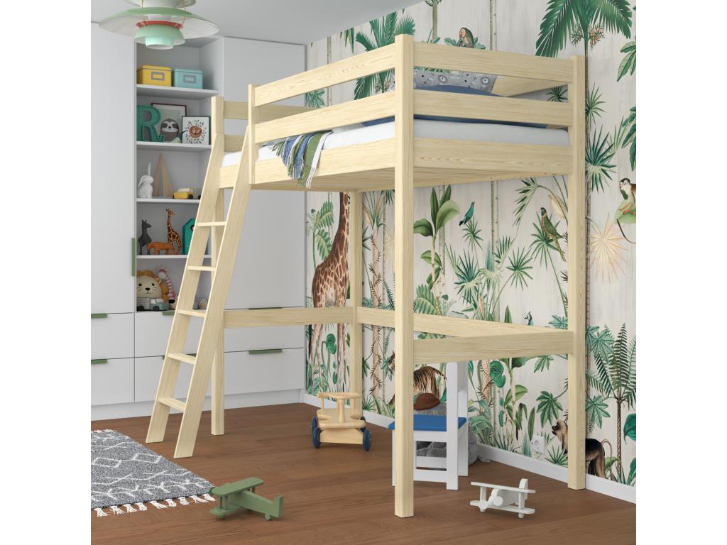 Wooden loft bed N03 Light Pine 90x180