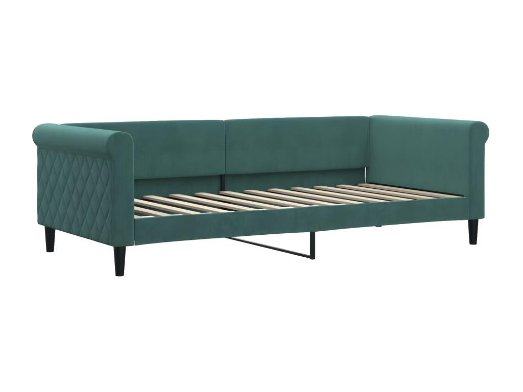 Daybed with pull-out bed and dark green 90x200cm velvet mattress