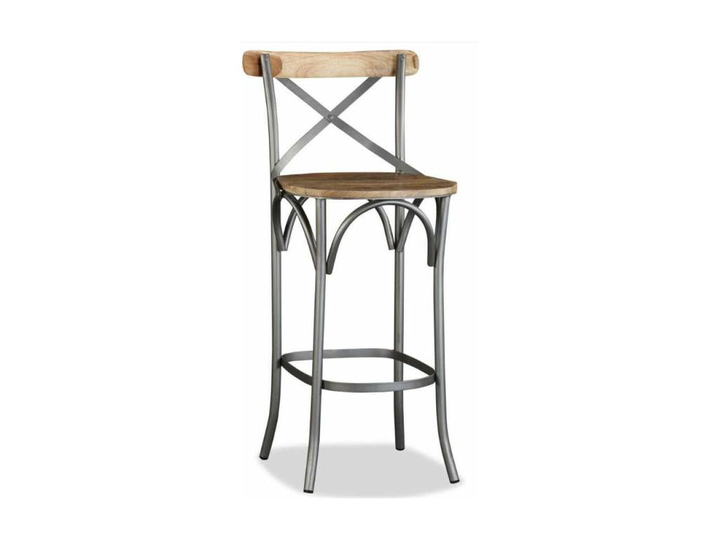 Doucezen solid mango wood and grey metal bar stool