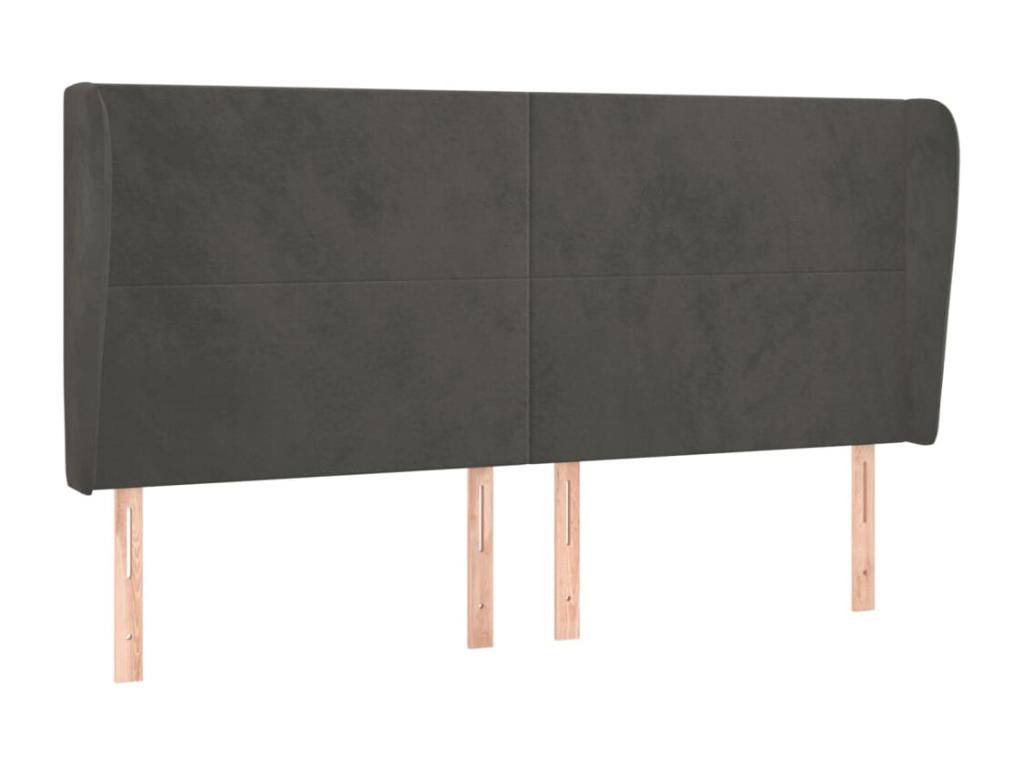 Headboard with wings, Dark Grey, 163x23x118/128 cm, Velvet