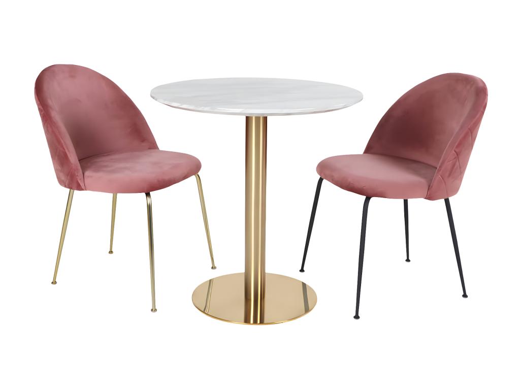 Meublita - 90cm Dining Table with Marble-Effect MDF Top and Gold Metal Legs
