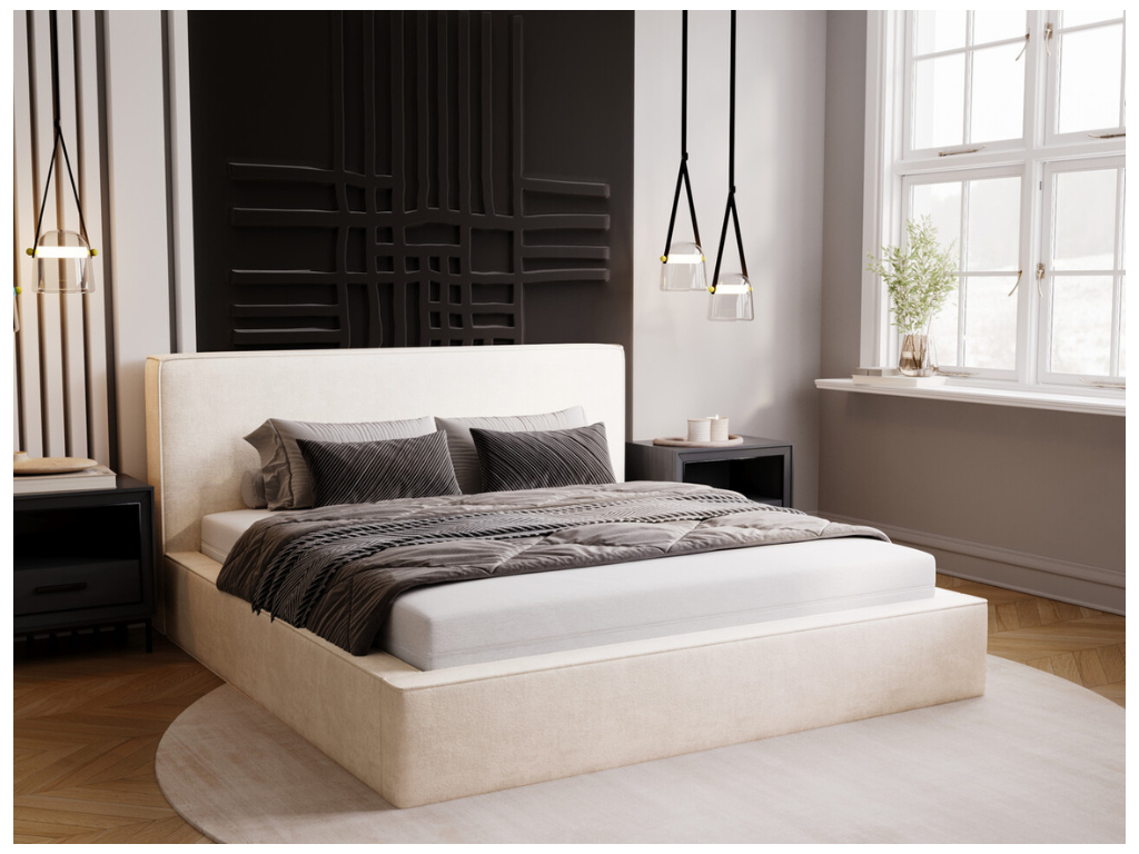 Upholstered bed with storage - 180x200 - double bed - velvet - cream - Doucezen