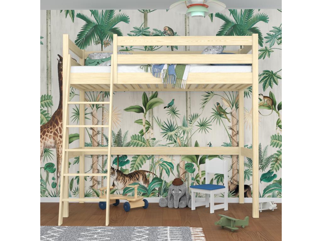 Wooden loft bed N03 Light Pine 90x180
