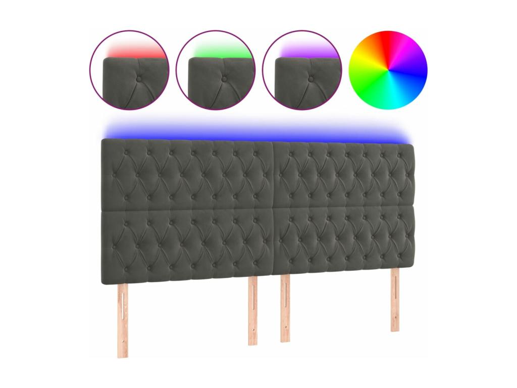 Dark Grey LED Headboard 200x7x118/128 cm Velvet