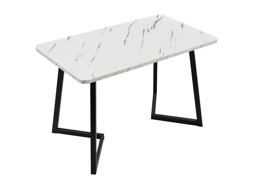 Dining set 117x68 cm, 4 shell-shaped chairs - velvet and black metal legs - diamond pattern - beige