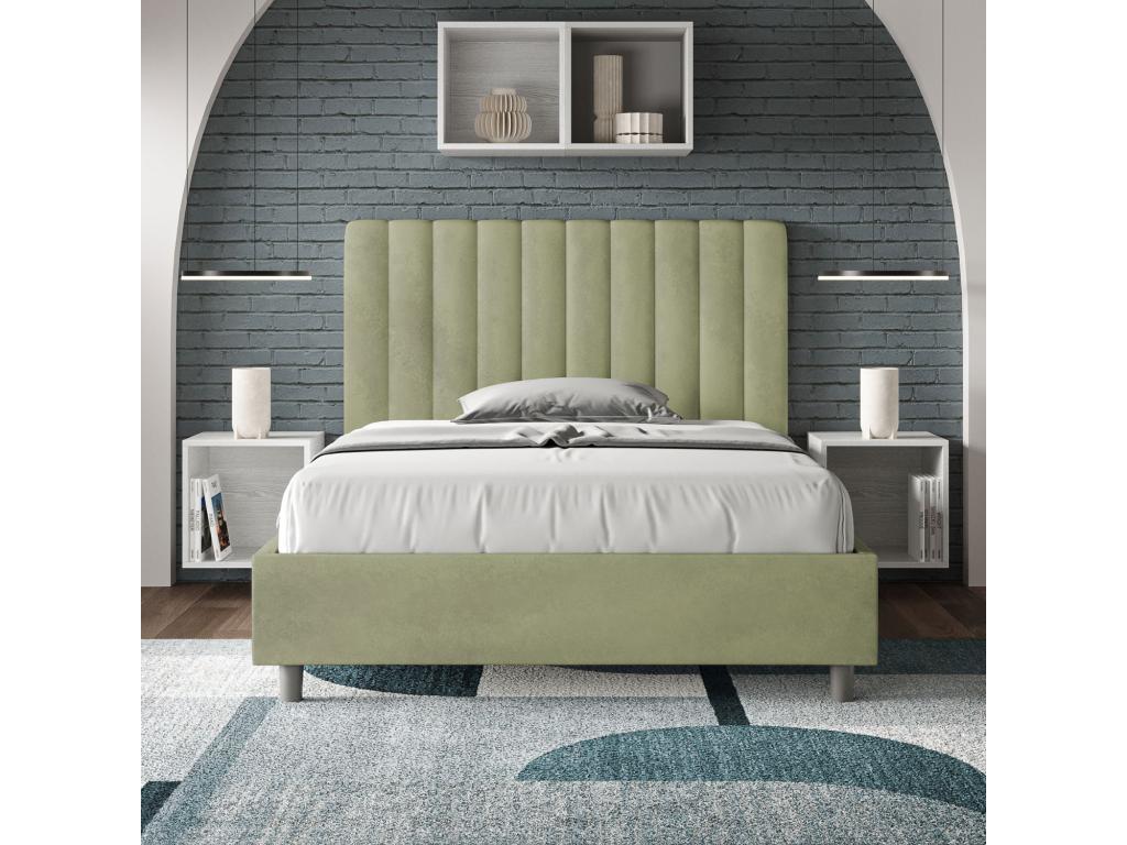 Doucezen 1.5-person upholstered storage bed (120x200 cm) in green microfiber