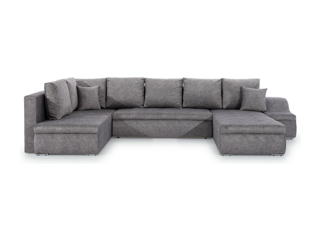 Doucezen 340cm White Faux Leather Convertible Panoramic Sofa - Right-Hand Chaise