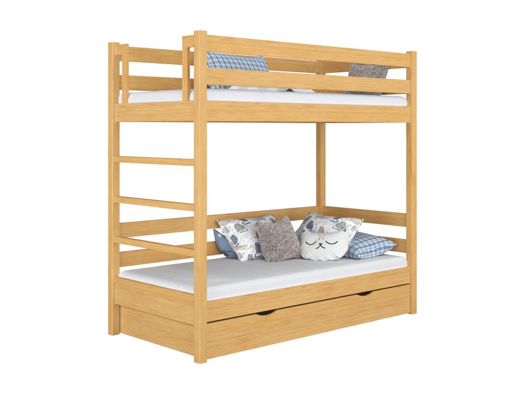 Wooden bunk bed - with drawer N03 Natural Pine 90x190