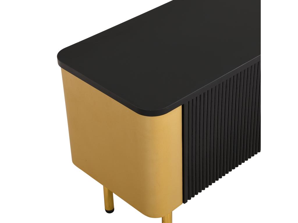 TV stand, 170cm wide - 2 drawers and 2 doors - gold handles and legs - Black