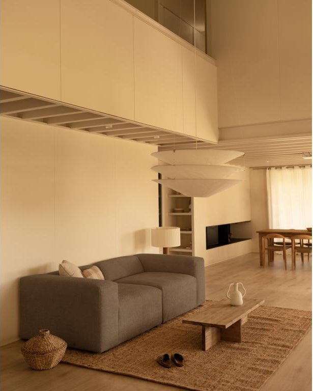 4-seater sofa with 2 modules in brown boucle fabric