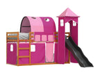 Bunk bed with slide and pink curtains 80x200 cm