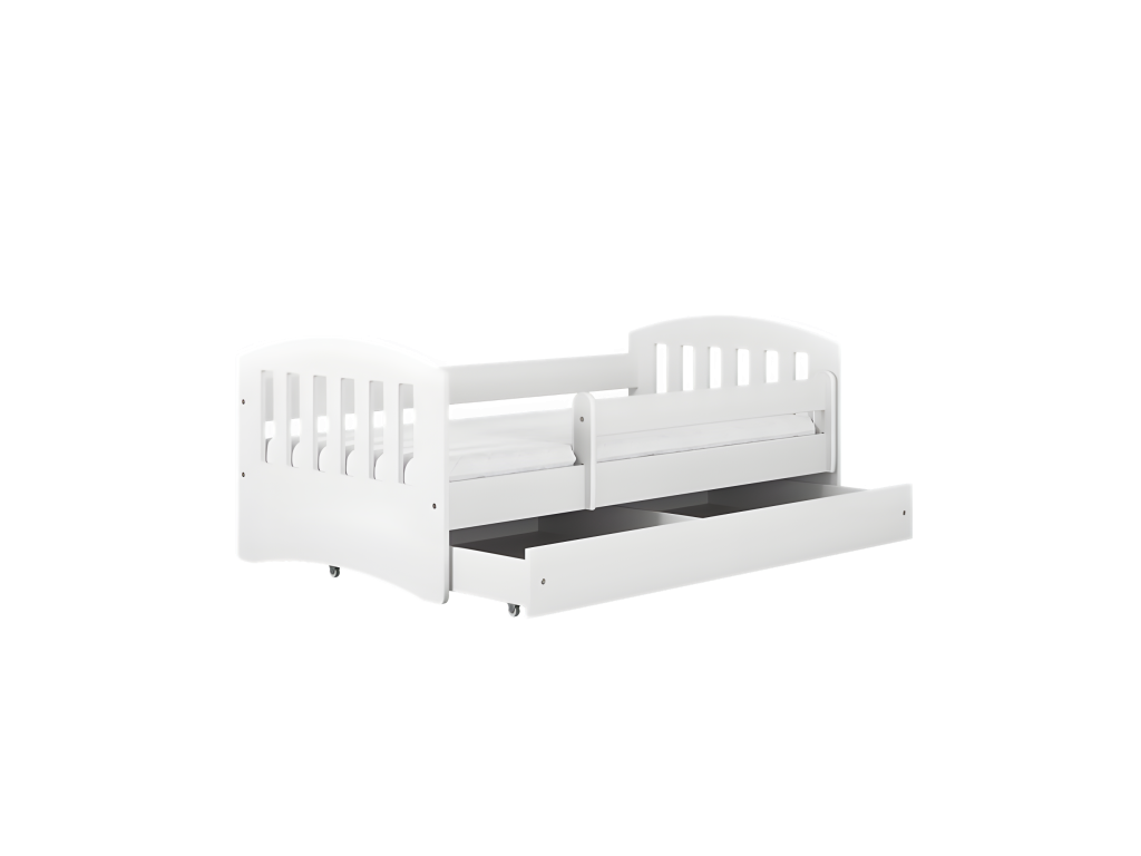 Classic white bed 1 with drawer, mattress not included (140/80 cm)