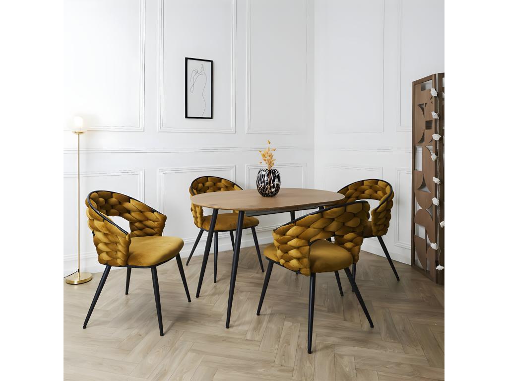 Doucezen - Set of 6 Mustard Yellow Velvet Chairs with Black Metal Legs