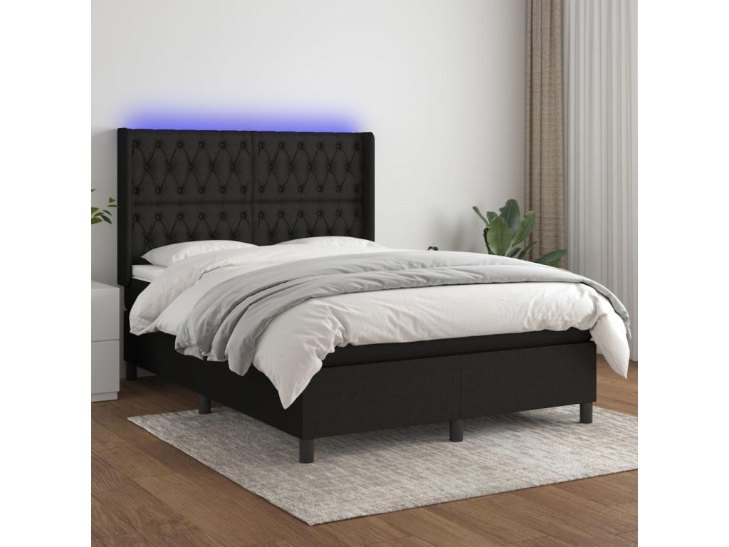 Doucezen bed base with mattress and LED lighting, black, 140x190 cm, fabric